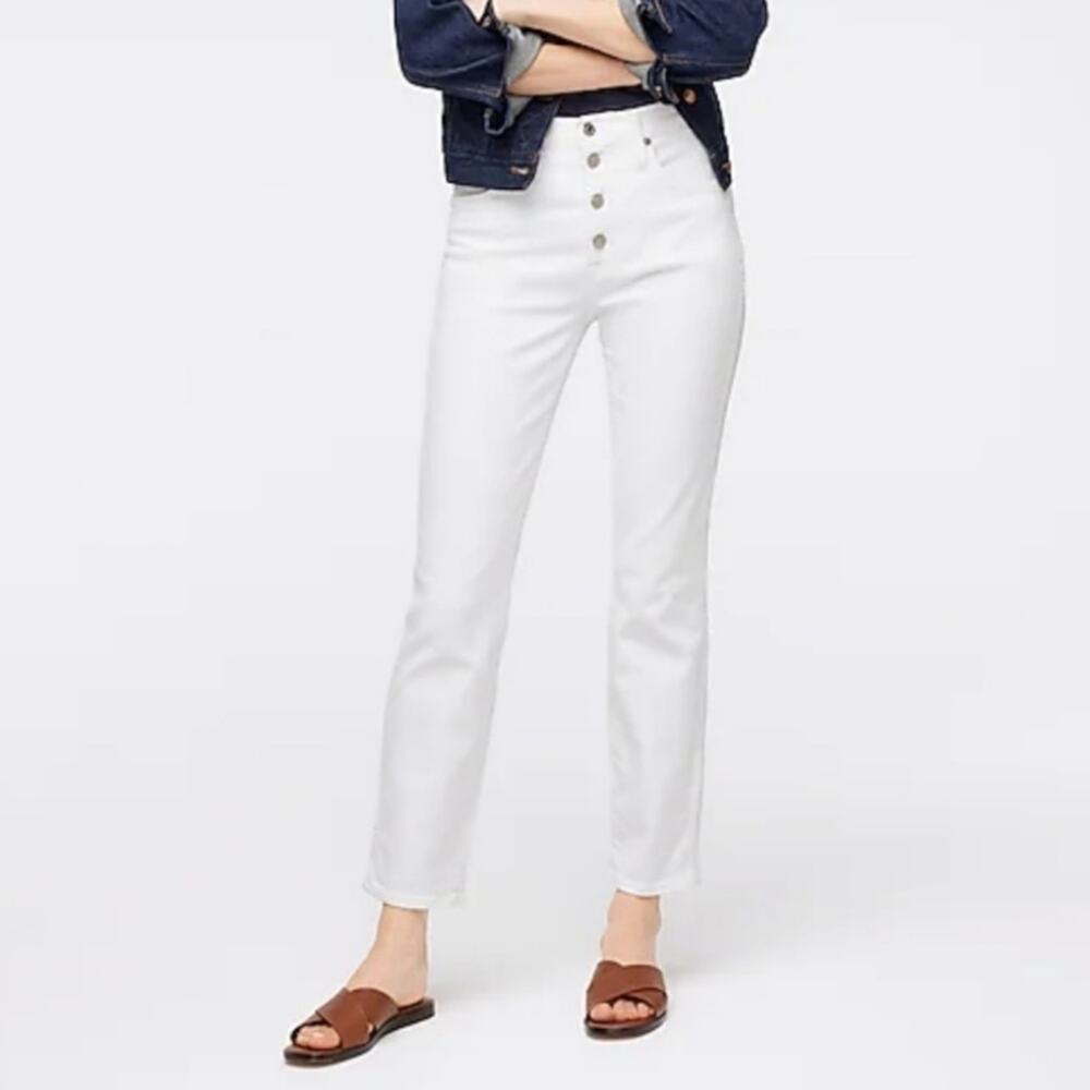 J. Crew 10" High Rise Vintage Straight White Denim Jean Perfecting Pocket 33 NWT - Picture 2 of 8